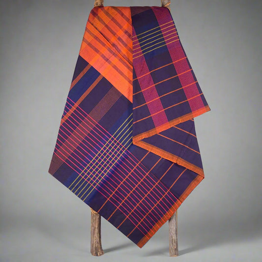 Check Your Stripe Sarong.  Finely woven warp and weft stripes. Handloom.